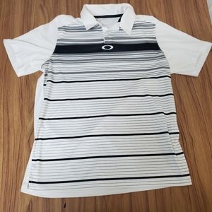 Oakley Polo Golf Shirt Men's Size Small White Black & Gray Striped Short Sleeve